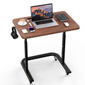 Mobile Height-Adjustable End Table - Sit-Stand Bedside Desk with Lockable Wheels (Dark Walnut) | BUYIFY