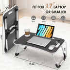 Folding Laptop Bed Desk 23" - Cup Holder, Tablet Slot | BUYIFY