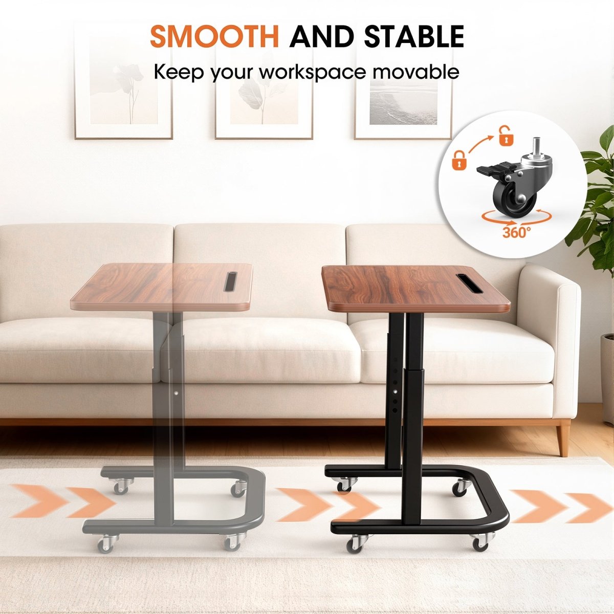 BUYIFY Height Adjustable TV Tray Table on Wheels for Bed & Sofa - BUYIFY